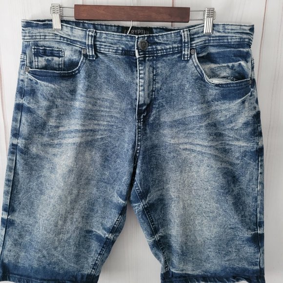 Encrypted NYC Men’s Sz 36 Distressed Denim Jean Shorts, Detailed Buttons, EUC - Picture 2 of 11